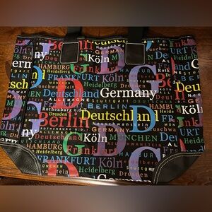 Colorful Germany Cities Print Zippered Tote Bag With Side Zipper - NWOT